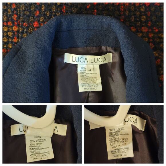 LUCA LUCA Size 44 EUR 100% WOOL Navy Blue Italian Tweed Ladies Blazer Size 8 US - Picture 4 of 11